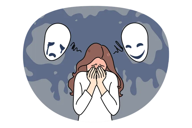 Une femme malheureuse se sent déprimée et souffre de troubles mentaux  Illustration