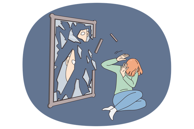 Une femme malheureuse souffre de problèmes mentaux internes  Illustration