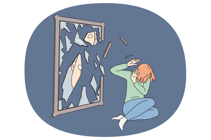 Une femme malheureuse souffre de problèmes mentaux internes  Illustration