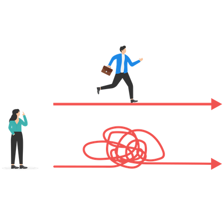 Femme manager et parcours de carrière enchevêtré  Illustration