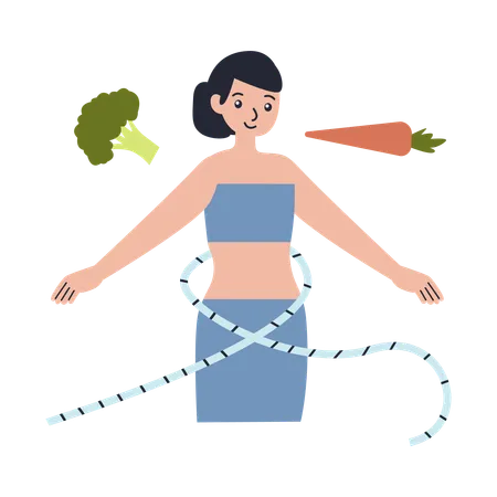 La femme mange des aliments sains  Illustration