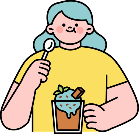 Une femme mange une glace aux myrtilles  Illustration