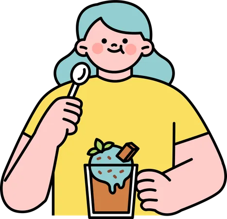 Une femme mange une glace aux myrtilles  Illustration