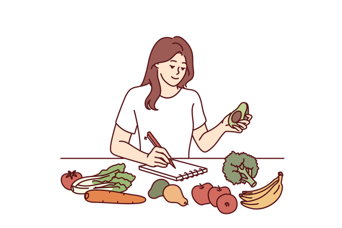 La femme mange des légumes sains  Illustration