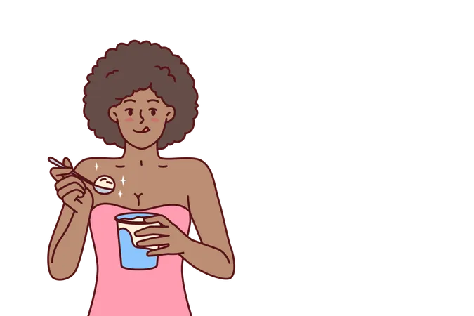 La femme mange un bol de glace  Illustration