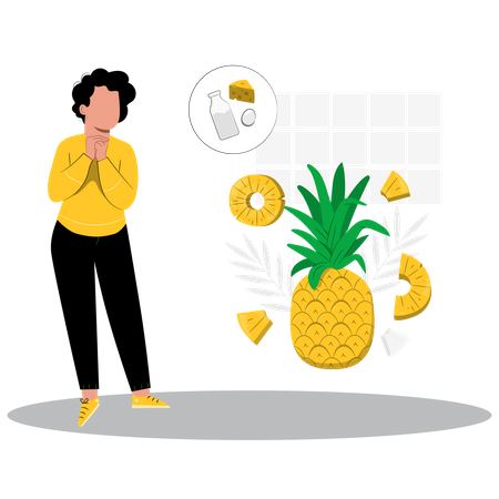 Femme mangeant de l'ananas  Illustration