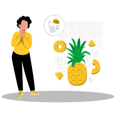 Femme mangeant de l'ananas  Illustration