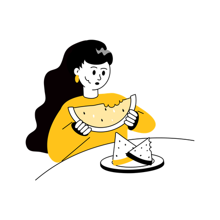 Femme mangeant de la pastèque  Illustration
