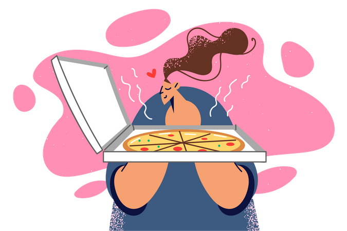 Femme mangeant de la pizza  Illustration