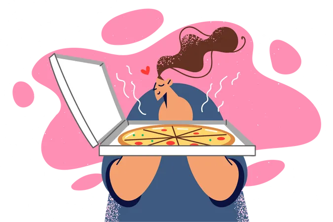 Femme mangeant de la pizza  Illustration