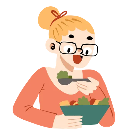 Femme mangeant de la salade  Illustration