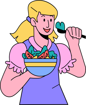 Femme mangeant de la salade  Illustration