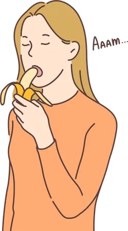 Femme mangeant une banane  Illustration