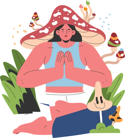 Femme mangeant des champignons  Illustration