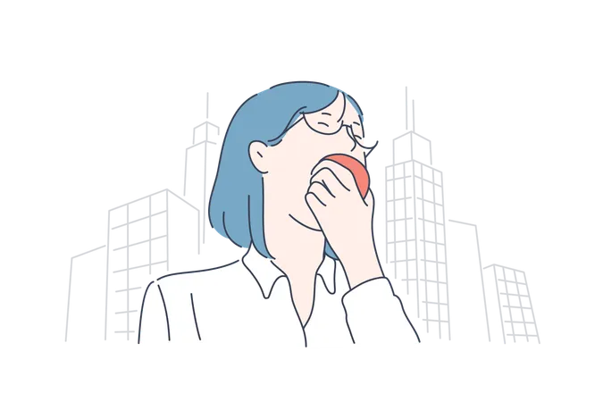 Femme mangeant une pomme  Illustration