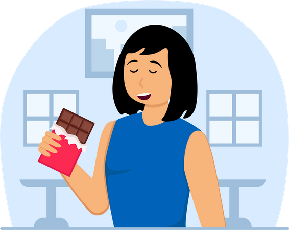 Femme mangeant du chocolat  Illustration