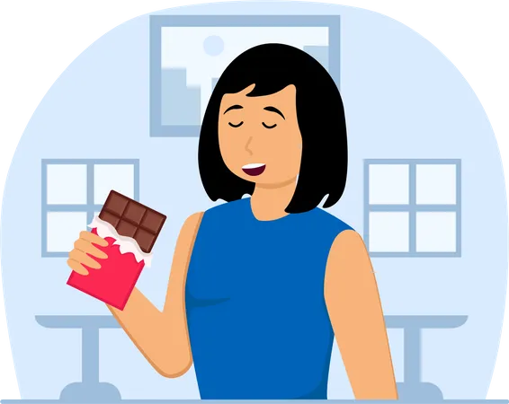 Femme mangeant du chocolat  Illustration