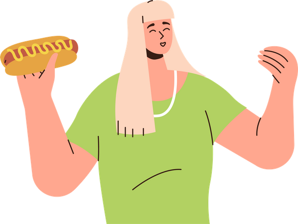 Femme mangeant un hot-dog  Illustration