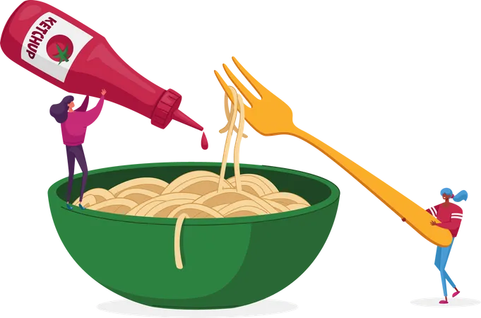 Femme mangeant des spaghettis  Illustration