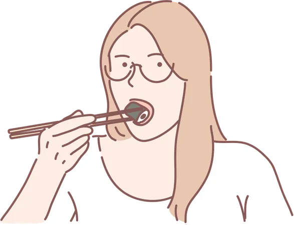 Femme mangeant des sushis  Illustration