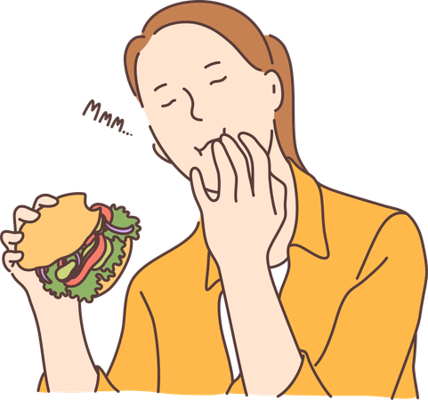 Femme mangeant un hamburger  Illustration