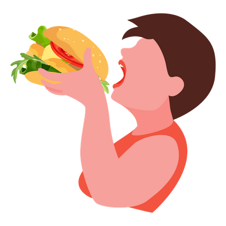 Femme mangeant un hamburger  Illustration