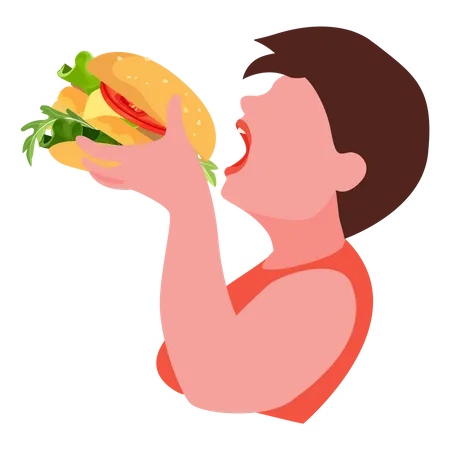 Femme mangeant un hamburger  Illustration