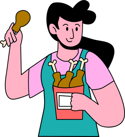Femme mangeant un pilon de poulet  Illustration