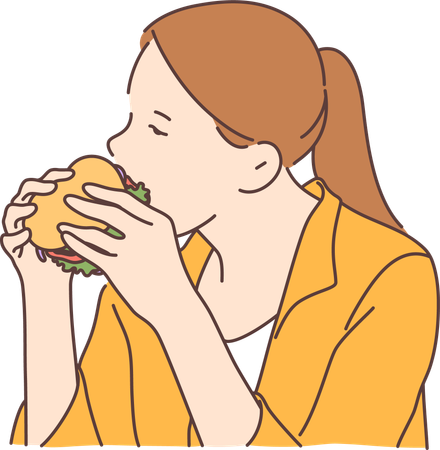 Femme mangeant un hamburger  Illustration