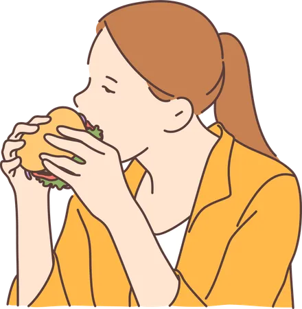 Femme mangeant un hamburger  Illustration