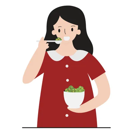 Femme mangeant de la salade de nourriture saine  Illustration
