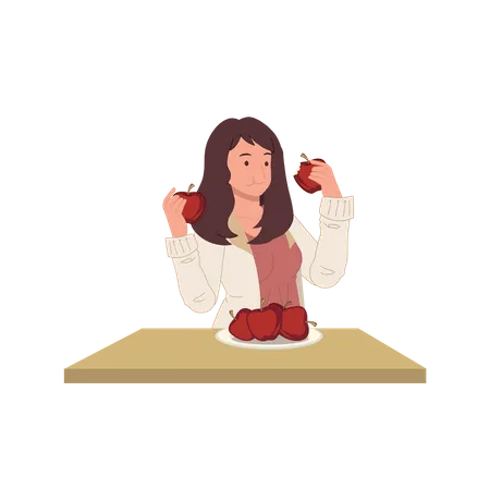 Femme mangeant des fruits sains  Illustration