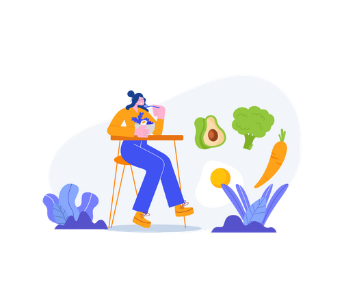 Femme mangeant des légumes  Illustration