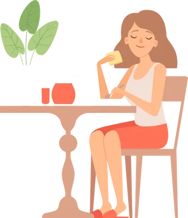 Femme prenant son petit déjeuner  Illustration