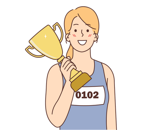 Coureuse de marathon féminine avec trophée  Illustration