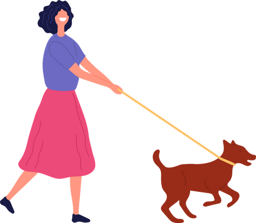 Femme qui marche avec un animal de compagnie  Illustration