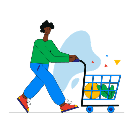 Femme qui marche avec panier  Illustration