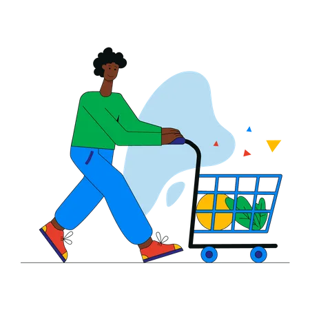 Femme qui marche avec panier  Illustration