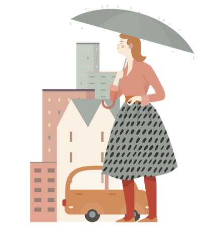 Femme qui marche avec un parapluie  Illustration