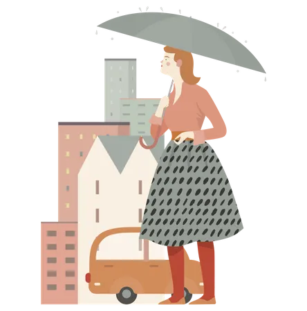 Femme qui marche avec un parapluie  Illustration