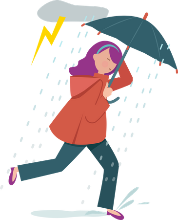 Femme qui marche avec un parapluie sous la pluie  Illustration