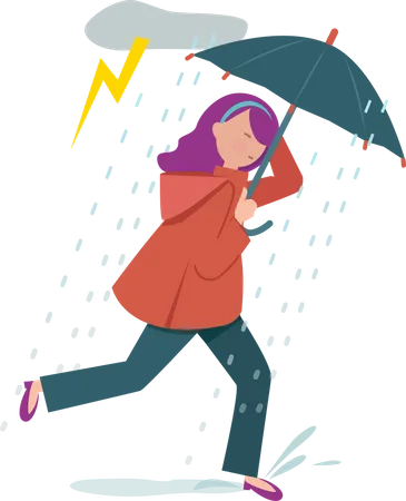 Femme qui marche avec un parapluie sous la pluie  Illustration