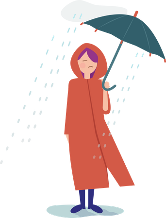 Femme qui marche avec un parapluie sous la pluie  Illustration