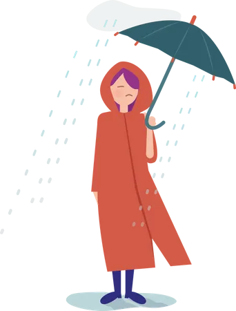 Femme qui marche avec un parapluie sous la pluie  Illustration