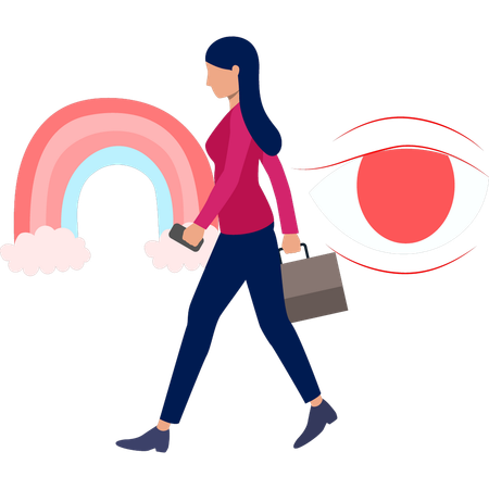 Femme qui marche avec un sac  Illustration