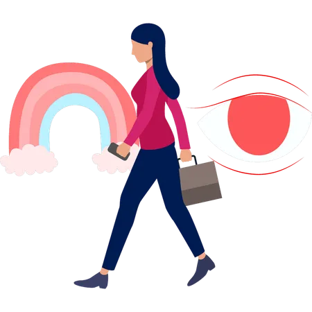 Femme qui marche avec un sac  Illustration