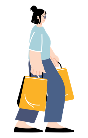 Femme qui marche avec un sac à provisions  Illustration