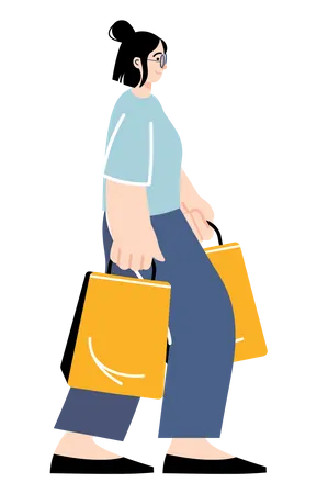 Femme qui marche avec un sac à provisions  Illustration