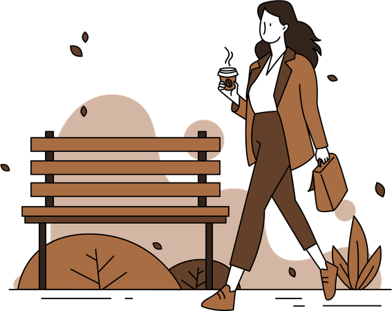 Femme marchant et prenant un café  Illustration