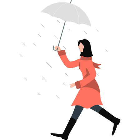 Femme marchant vite tenant un parapluie  Illustration